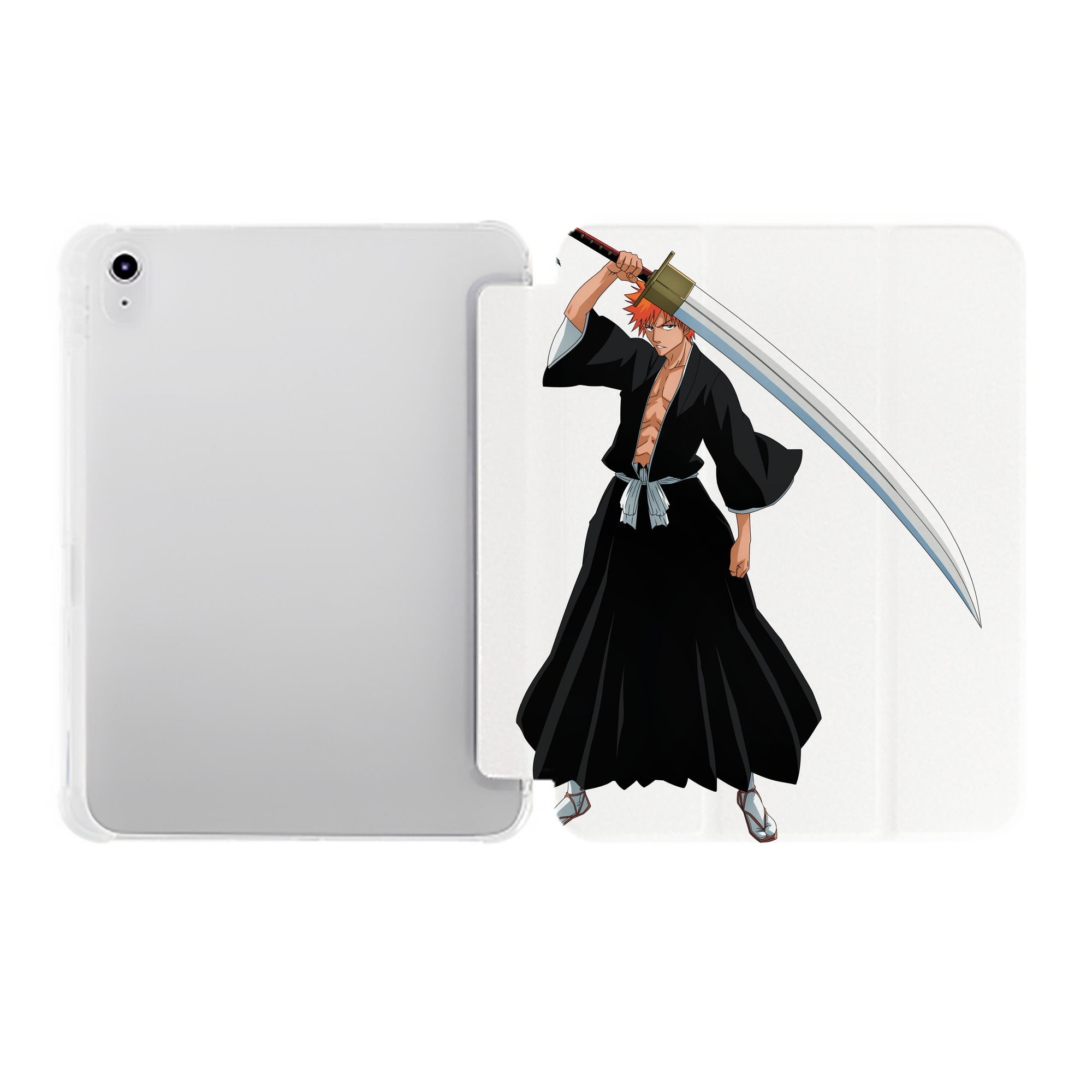 （画像用） ブリーチ 黒崎一護（くろさき いちご）BLEACH Kurosaki Ichigo IPad ケース ペン収納付き 三つ折りスタンド PUレザー×シリコン 対応機種9.5/10.5/10.9インチ